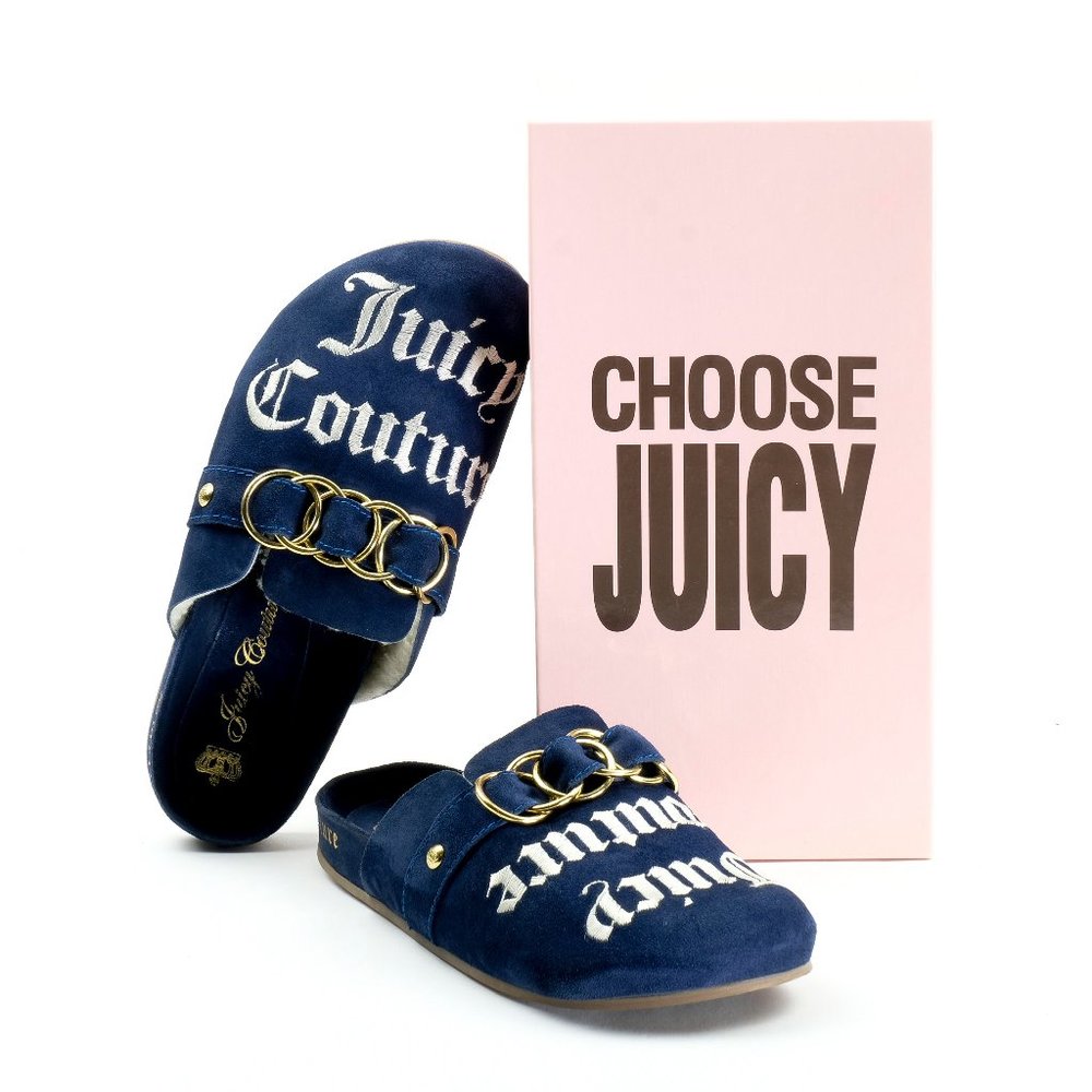 JUICY COUTURE Suede Mule Clog Slip On Slippers